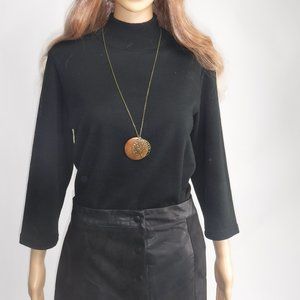 NINA LEONARD HIGH NECK BLAZER LENGTH SOFT BLACK SWEATER OR SHIRT